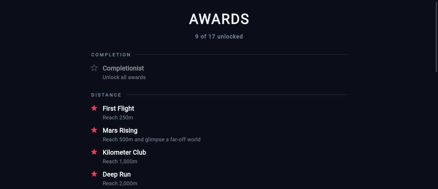 The awards screen listing distance milestones, nine of seventeen unlocked